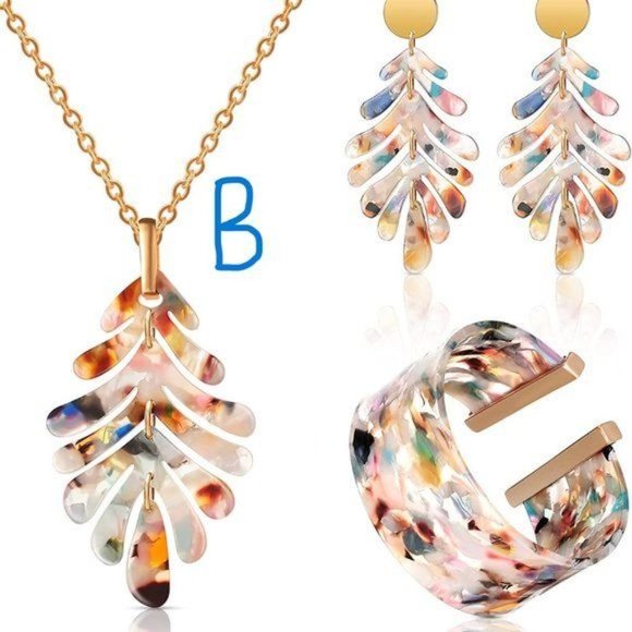 NEW Acrylic Jewelry Set for Women Statement Earrings Necklace Bracelet F… - Picture 4 of 6